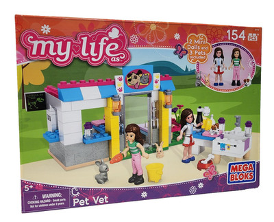 MEGA BLOKS My life as Pet Vet 154 pcs SET 82710 Dolls Friends rabbits dog wash