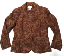 Chadwicks Blazer Womens 8 Brown Floral Paisley Pattern Two Button Front Lined
