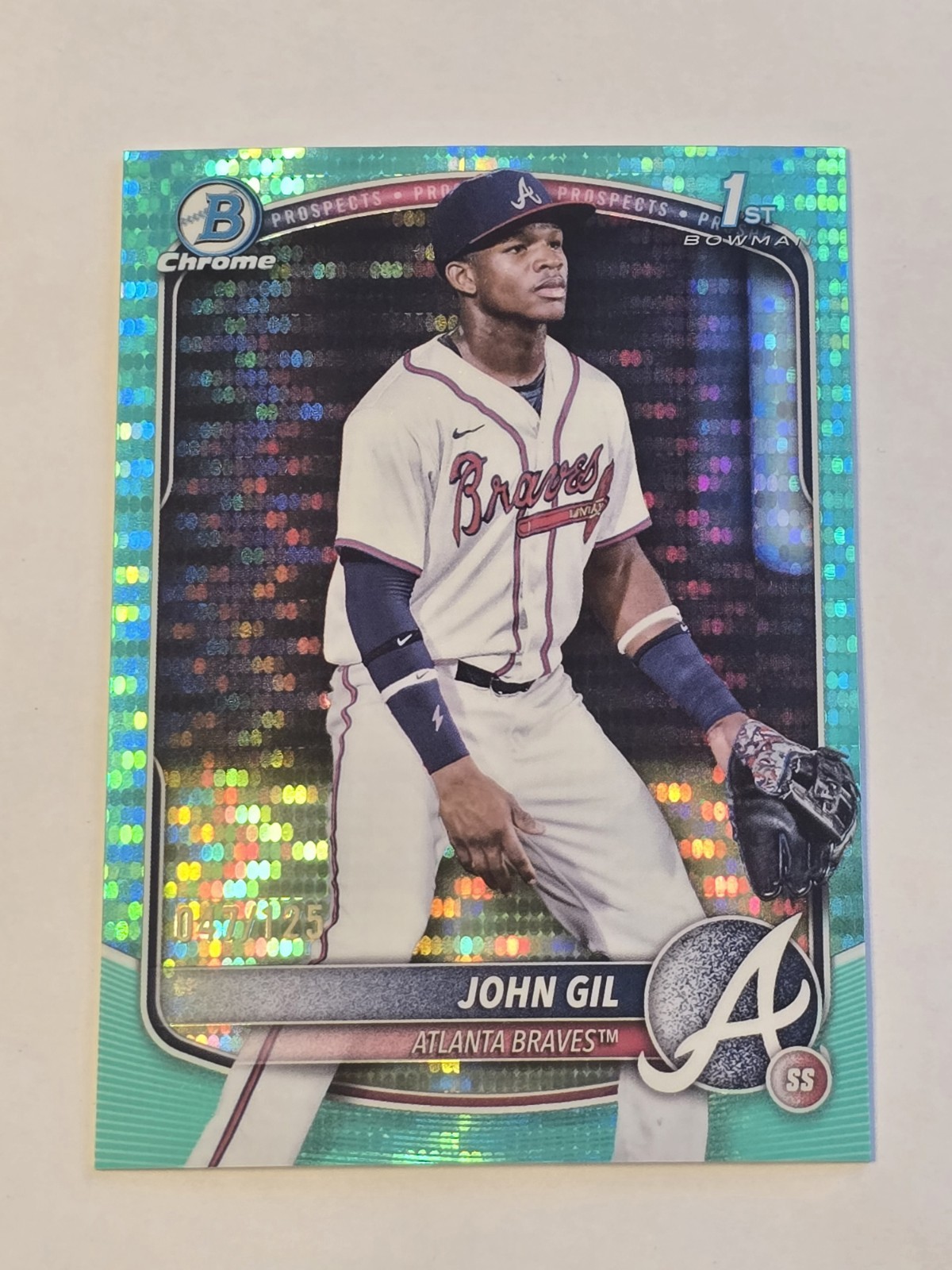 John Gil 2025 1st Bowman Chrome #BCP-172 AQUA REFRACTOR 047/125 RC C6