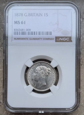 1878 Shilling  Victoria British Silver Coin - NGC MS 61 - Bild 1 von 4
