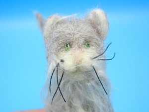 Artist Needle Felted Plush Miniature 2-3" Bendable Gray Cat