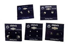 Vintage Claire's Claires Sterling Silver Stud Earring Lot 6 Pairs Of Earrings