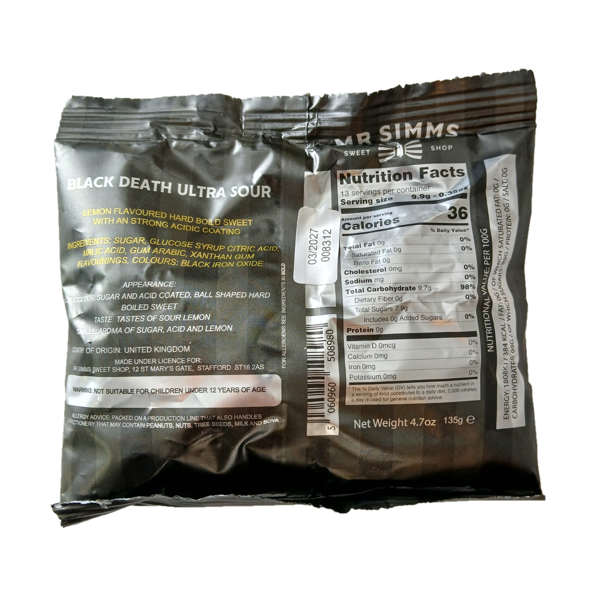 Mr Simms Black Death Ultra Sour Lemon Hard Candy Viral Challenge