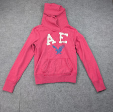American Eagle Hoodie Womens Small Y2K Hot Pink Logo Spellout Fleece Preppy