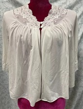 Vintage Shadowline Bed Jacket Top Nylon Off White Roses Two Button Small Silky