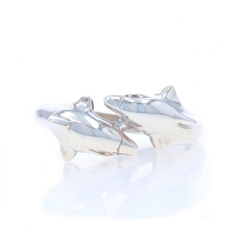 Sterling Silver Dolphin Duo Statement Bypass Ring… - image 1