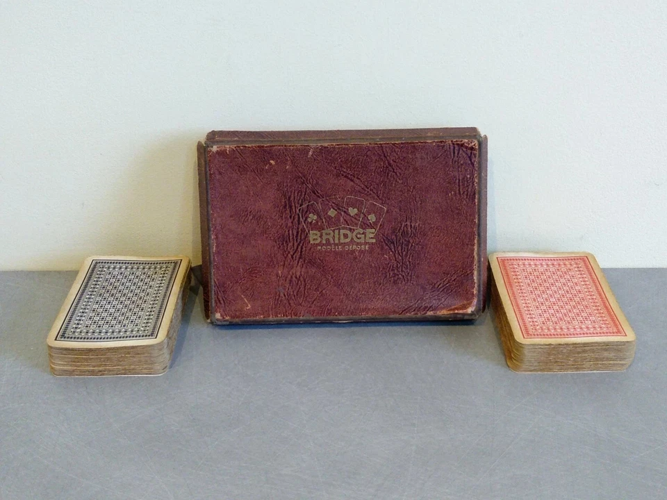 Jeu de Cartes Bridge Ancien Boîte Modèle Déposé 2 Jeux Cartes - Vintage - Photo 2/4