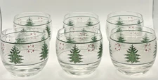 VTG Culver Christmas Tree Wreath Roly Poly Rocks wine Glasses Pixelated set of 6