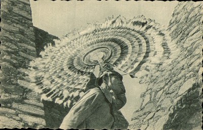 Mexican Folklore,Postcard RPPC 1930 Dancer Feathered Headdress Deckle Edges N