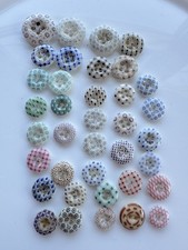 Antique 19th Century China Calico Buttons &ndash; 37 Assorted 4-Hole Transfer Painted