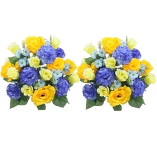 2 pcs 24 Stem Artificial Flowers Roses Carnation Mixed Bush Spring Faux Flowe...