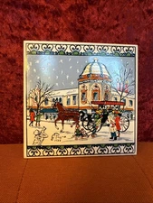 1989 C. Payne Hand Painted Tile Horse Carriage Winter Scene Payne Creations