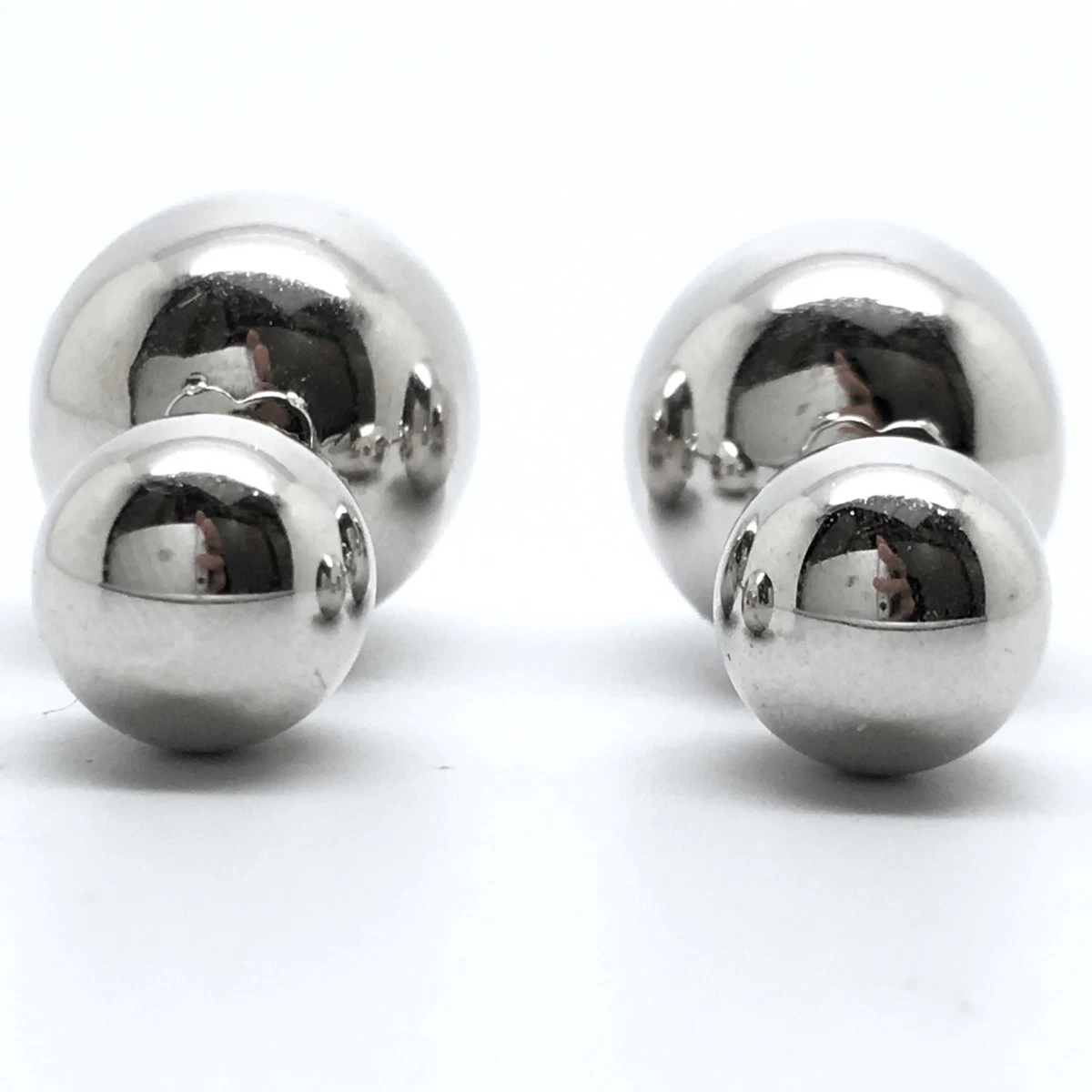 18k Solid White Gold 2 Balls Stud Earrings 5.6g eBay