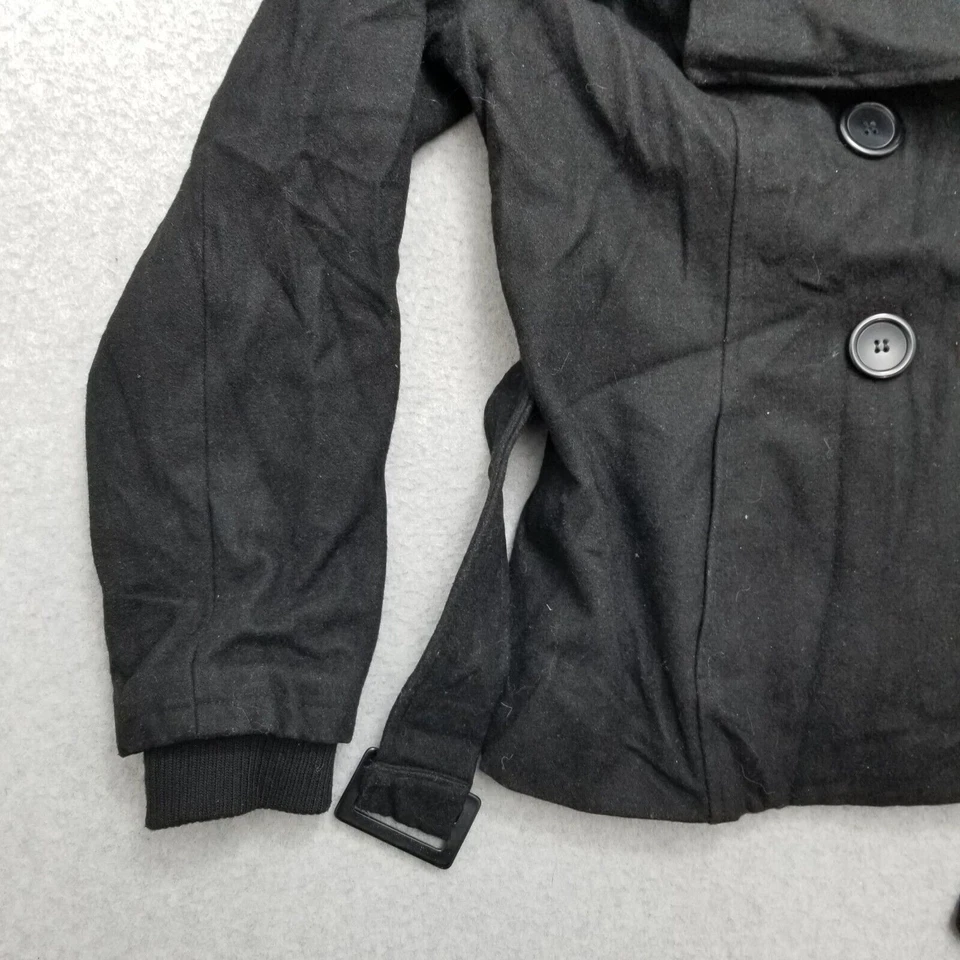 Chaqueta CoffeeShop Mujer XL Negra Bolsillos con Capucha Mezcla de Lana Cremallera Completa Cinturón Foto 2 de 4