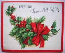 Sprig of holly w berries vintage Christmas greeting card *MM8