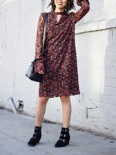 Libby Edelman L All Over Floral Mini Dress Flower Boho Sheer Flare Sleeve 90s