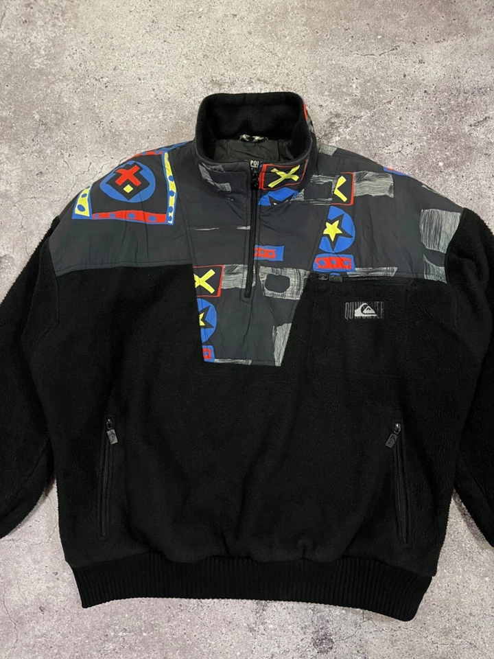 VINTAGE 90s Quiksilver 1/3 Zip Fleece Jacket Graphic Print Size XL Mens Polartec - Image 3 of 4