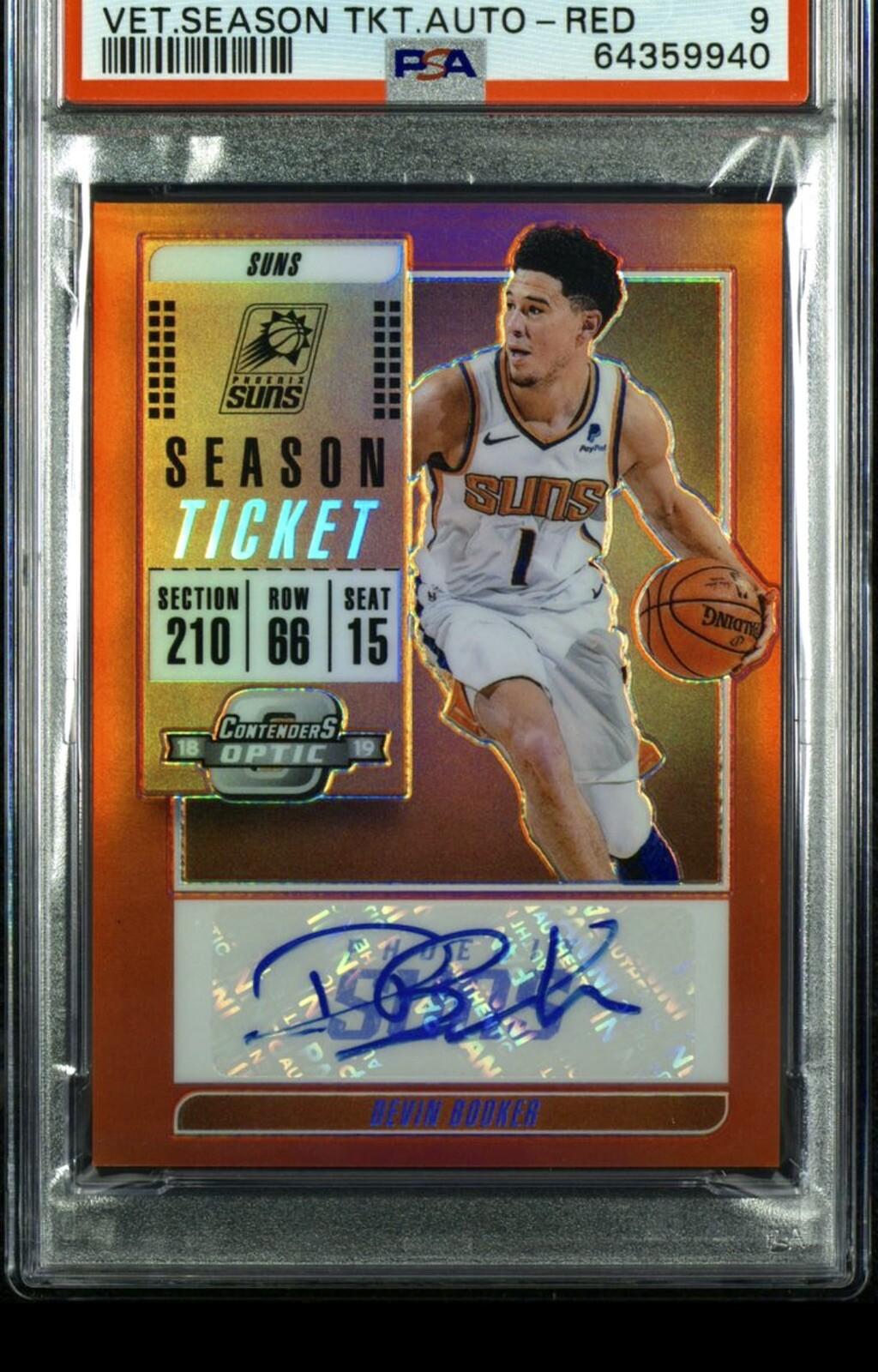 2018-19 Panini Contenders Optic Devin Booker /49 Red Auto PSA 9 Mint Suns Pop 6