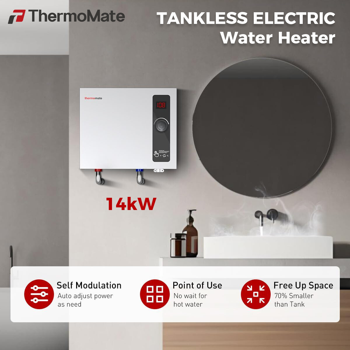 ThermoMate On Demand Water Heater Electric 14000W, Leakproof