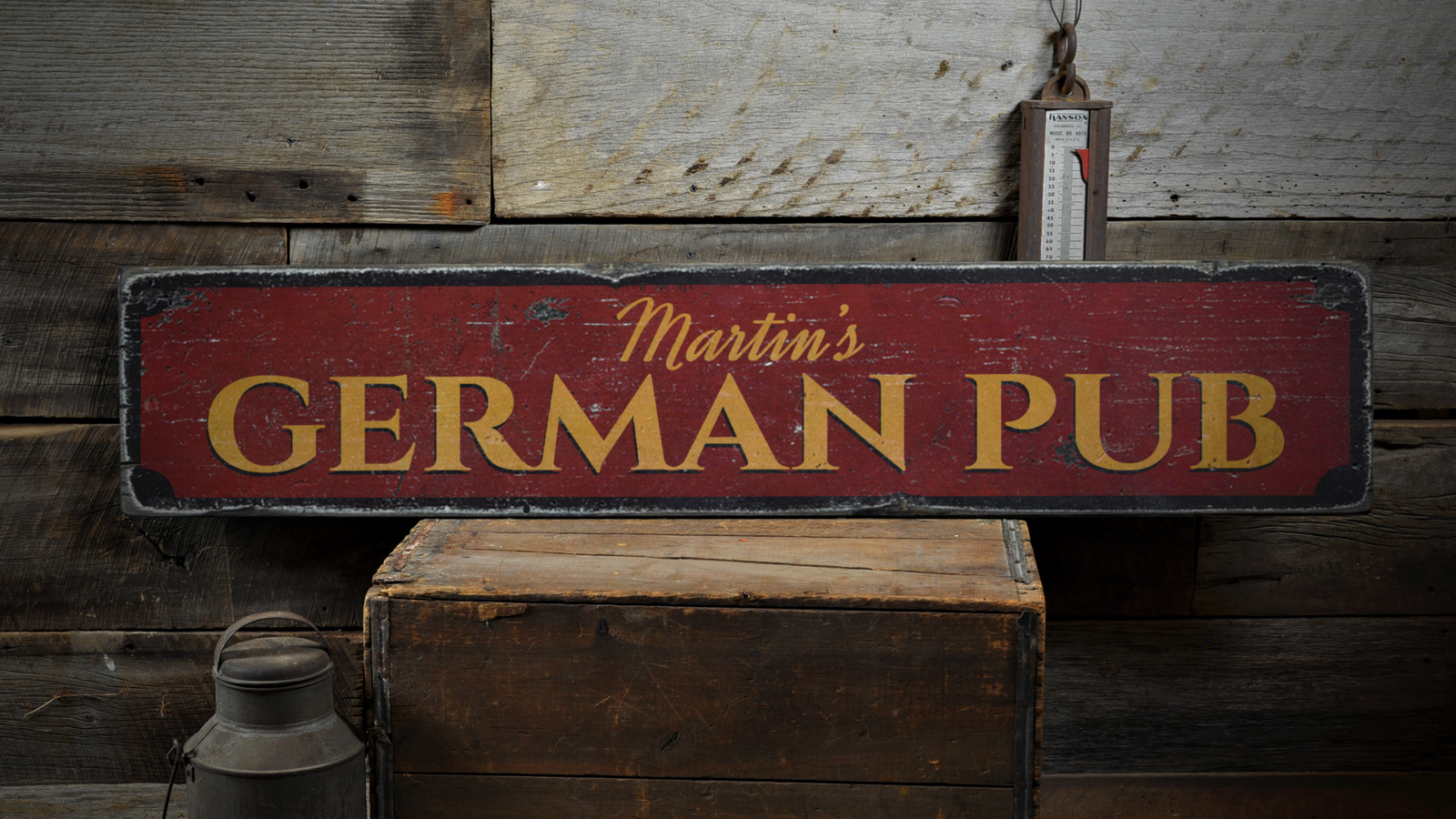German Pub, Custom Family Last Name - Rustic Distressed Wood Sign