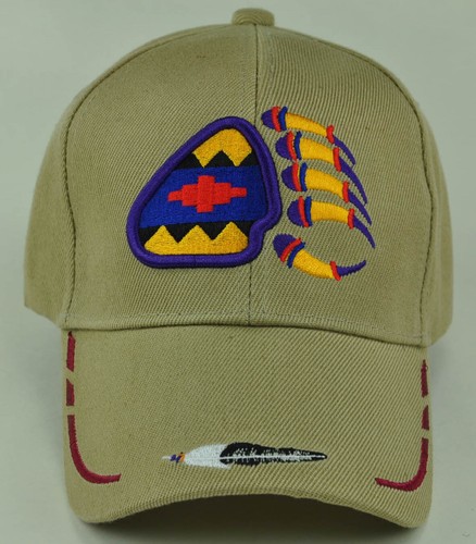 NATIVE PRIDE BEAR CLAW FEATHERS CAP HAT 