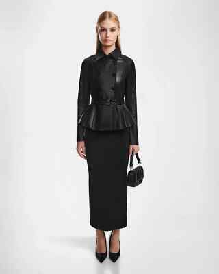 chinese dress ladies Faux Leather Peplum V-Neck Top – English Factory main image 1