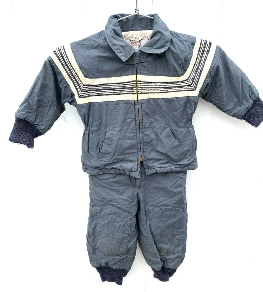 Винтажный 1950-х Gardner мальчиков 2T нейлона Snowsuit 3PC в полоску пальто брюки шляпа Рождество - Изображение 3 из 4
