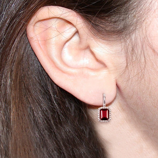 Sontuosi Orecchini Rubino Brillanti in Argento 925 Rodiato Oro Bianco - Immagine 3 di 4