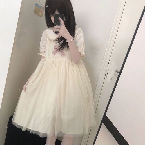 Süßes Preppy Mädchen Schleife A-Linie Kleid Netz japanische Prinzessin Party Lolita Kleid - Bild 1 von 4