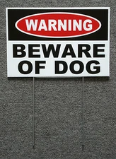 WARNING - BEWARE OF DOG   8"x12"  NEW with Stake Security Surveillance white