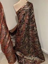 Orange Black Gold Silver Metallic Brocade Fabric 58” Width Sold By Yard