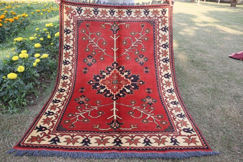 3'5x4'8 ft Afghan Rusty Red Bokhara Rug Vintage Turkmen Tribal Kitchen Decor Rug - Picture 12 of 13