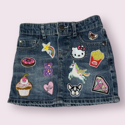 Toddler Girls Full Patch Skirt Size 2T Denim Jean Unicorn Food