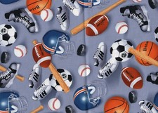 SPORTS EQUIPMENT FOOTBALL BASEBALL SOCCER ICE HOCKEY TIMELESS TREASURES FABRIC