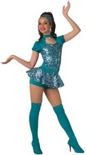 COSTUME GALLERY Jade sequin biketard/attached peplum, headband, boot covers EUC 