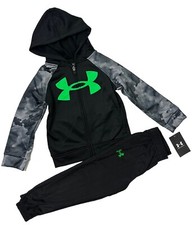 Under Armour NWT Boys Size 4 Track Suit Zipper Hoodie Jogger Therma Black Green