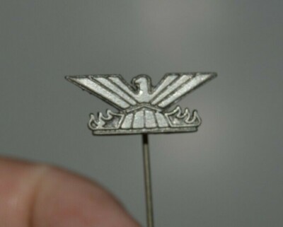 Vintage Silver Tone Pewter Spread Eagle Wings Flames Patriotic Hat Pin Rare