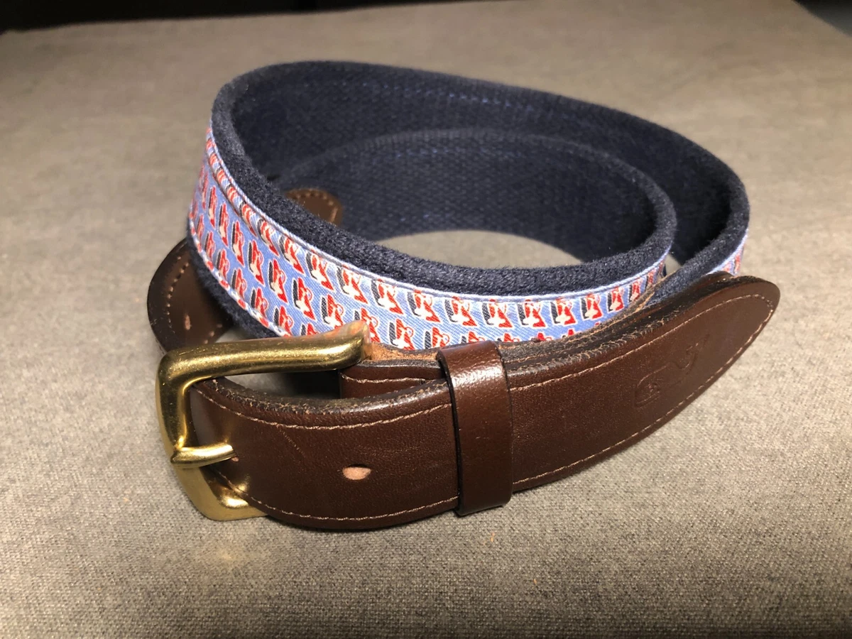 Vineyard Vines Belt by Shep Ian Made in USA Size 30 Brass Leather Cloth