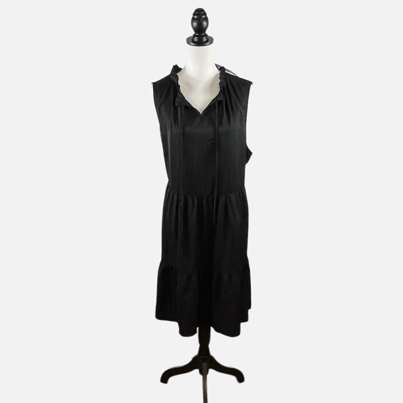 NEW Womens Dress 2XL Black Tie Neck Sleeveless Tiered Casual Lightweight Kirundo