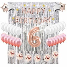 6th Birthday Complete Rose Gold Silver Balloon Party Decoration Supplies