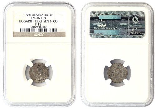 ** NGC ** AUSTRALIA ** SILVER 3 PENCE 1860 ** F-VF ** F15 ** RARE TOKEN ** n7