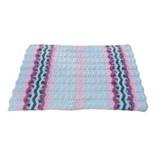 Handmade Crochet Afghan Baby Crib Blanket Chevron White Pink Green Zig Zag 34x25