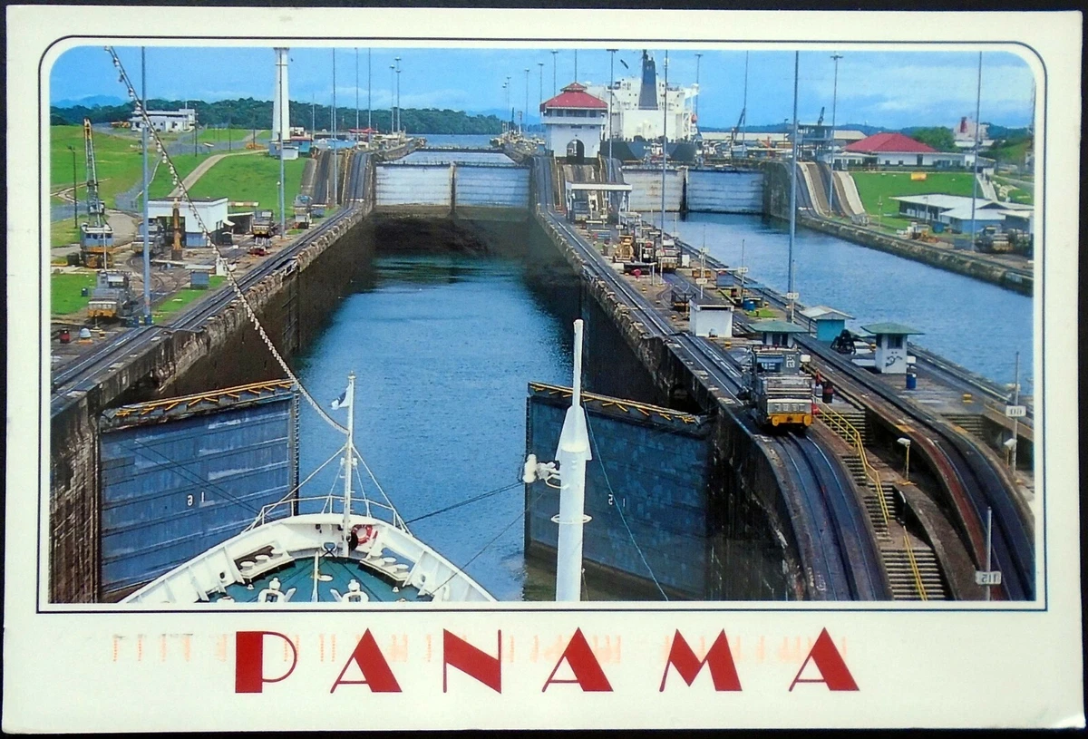 1990s View of the Locks, Panama Canal, Ship Entering, Atlantic Ocean, Panama | eBay
