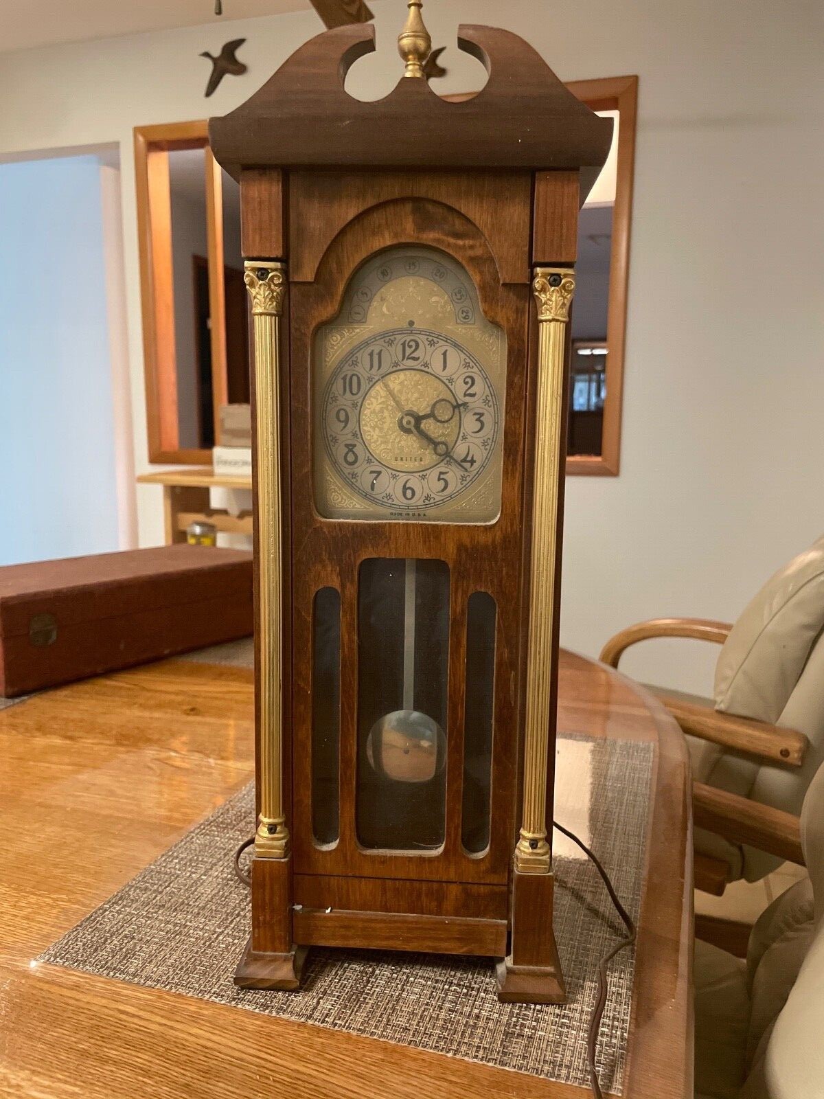 VINTAGE United Clock Co mini electric grandfather desk clock works