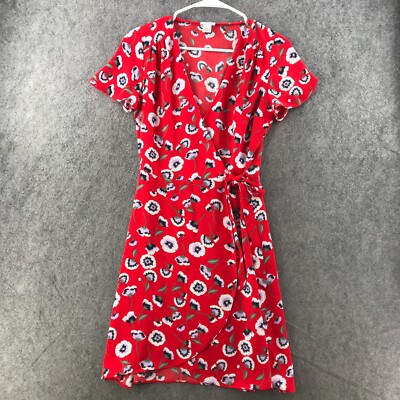 Crew Wrap Day Dress Size Red Floral Summer Print Short
