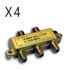 4 Pack Lot - 4-Way Coax Video Splitter Digital HD Cable TV RG6 F 5-900 MHz 1x4