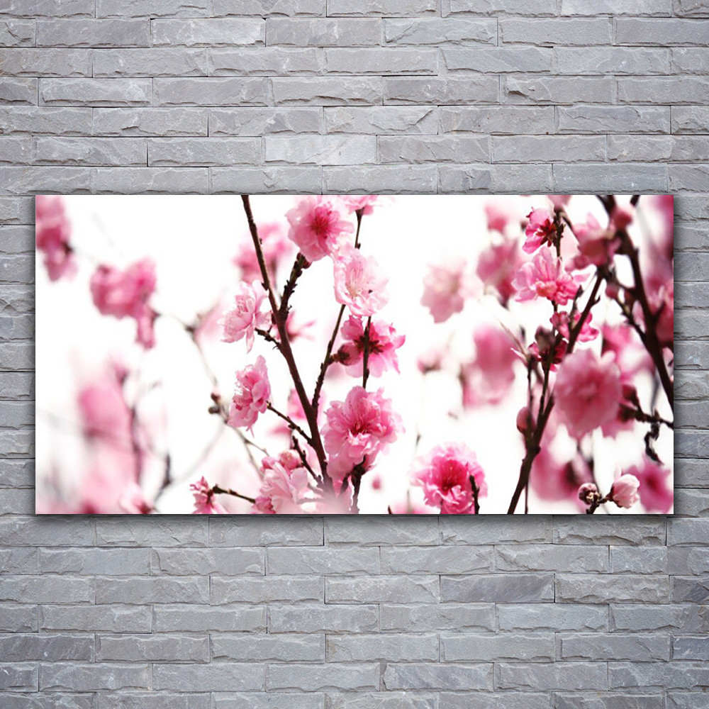 Tableau en verre acrylique de haute qualité 120x60 cm au motif branches et fleurs artistiques