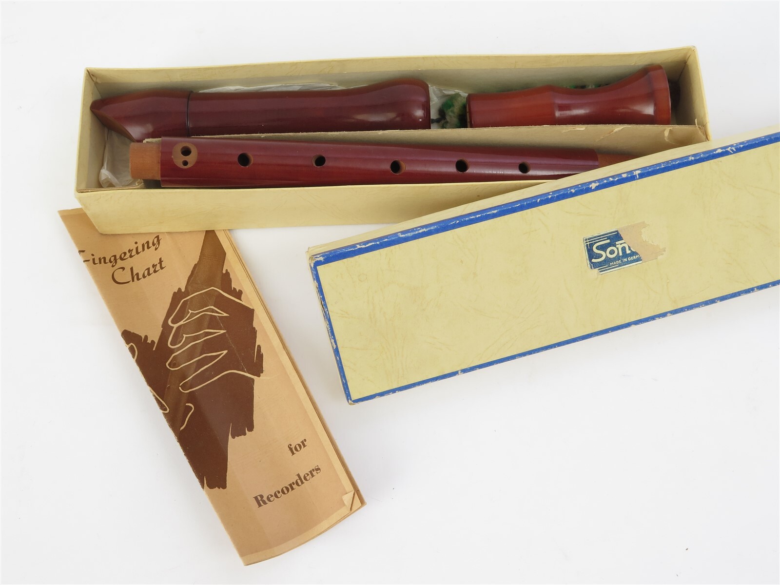 Vintage 19" Schreiber 3 Piece Sonata Recorder Made in Germany Cherry Wood w. Box