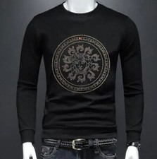 New Men Luxury Diamond Rhinestones Fashion Black Hoodie High Quality