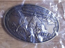 Brass Belt Buckle Buffalo Running Strong for American Indian Youth Vintage 1997
